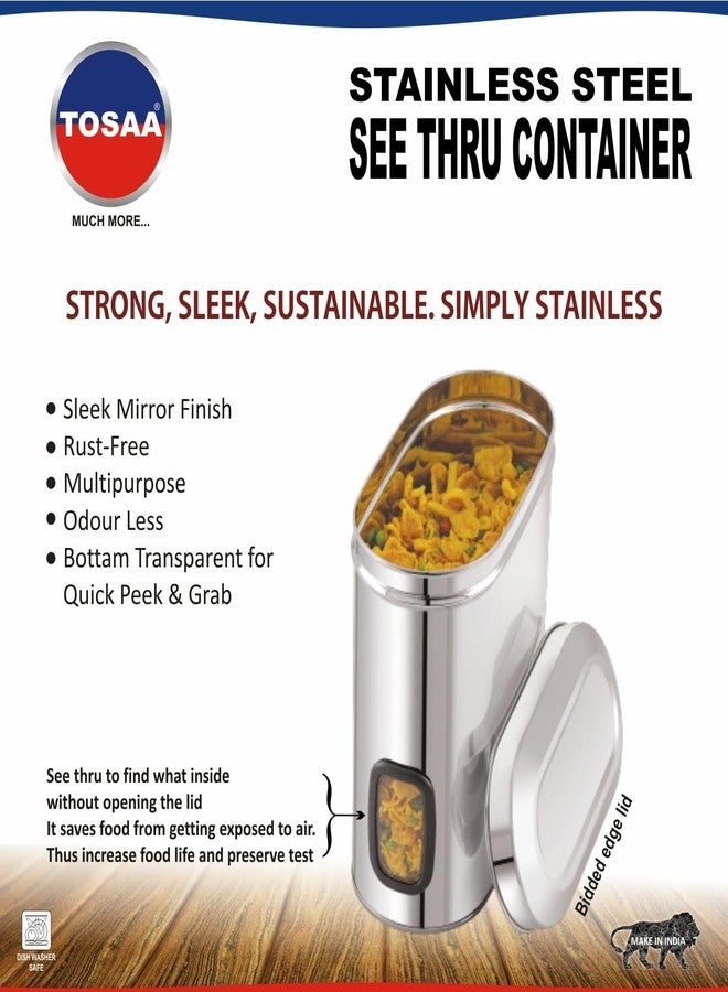 Tosaa Stainless Steel Cover Window Clear Jars for Kitchen Storage Food Spices Canister with Airtight Lid Container Organizer, Tea Coffee & Sugar (2750 Ml) - Image 2